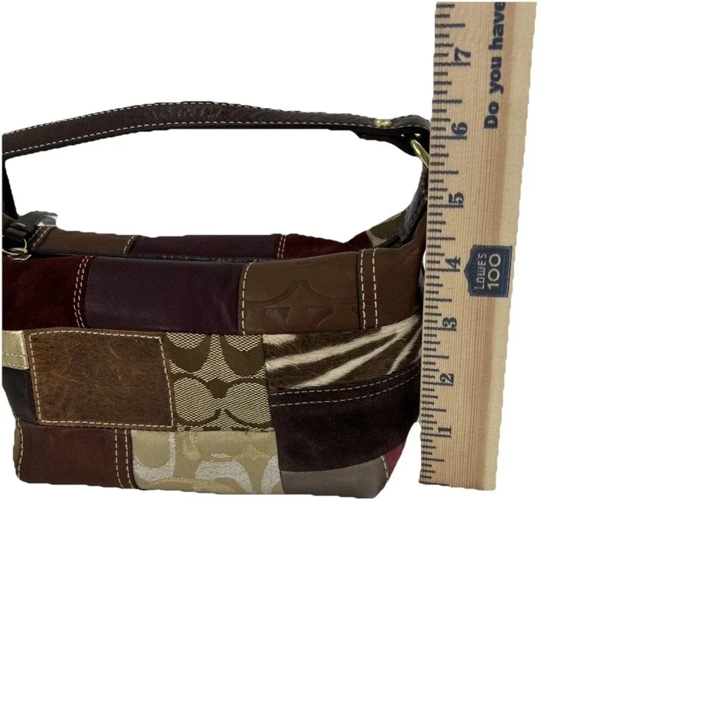 Coach Holiday Patchwork Small Hobo Bag Multi Leather Suede Jacquard Brown‎ Gold